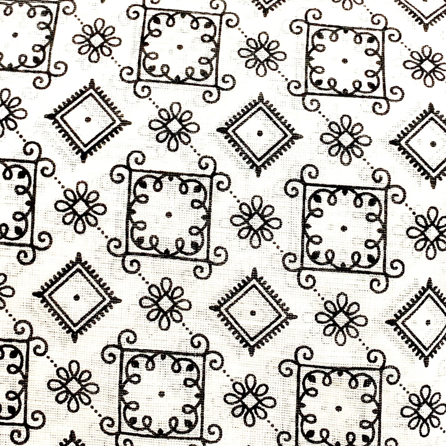 CPY006-Cotton-Monochrome Majesty: White with Black Traditional Printed Cotton Fabric