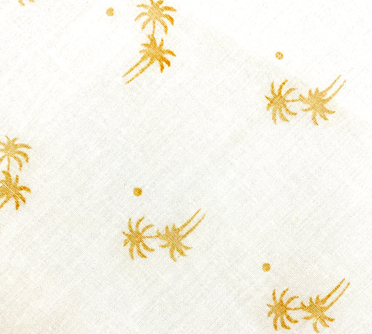 CPY013-Cotton-Tropical Whispers: White Small Palm Tree Printed Cotton Fabric