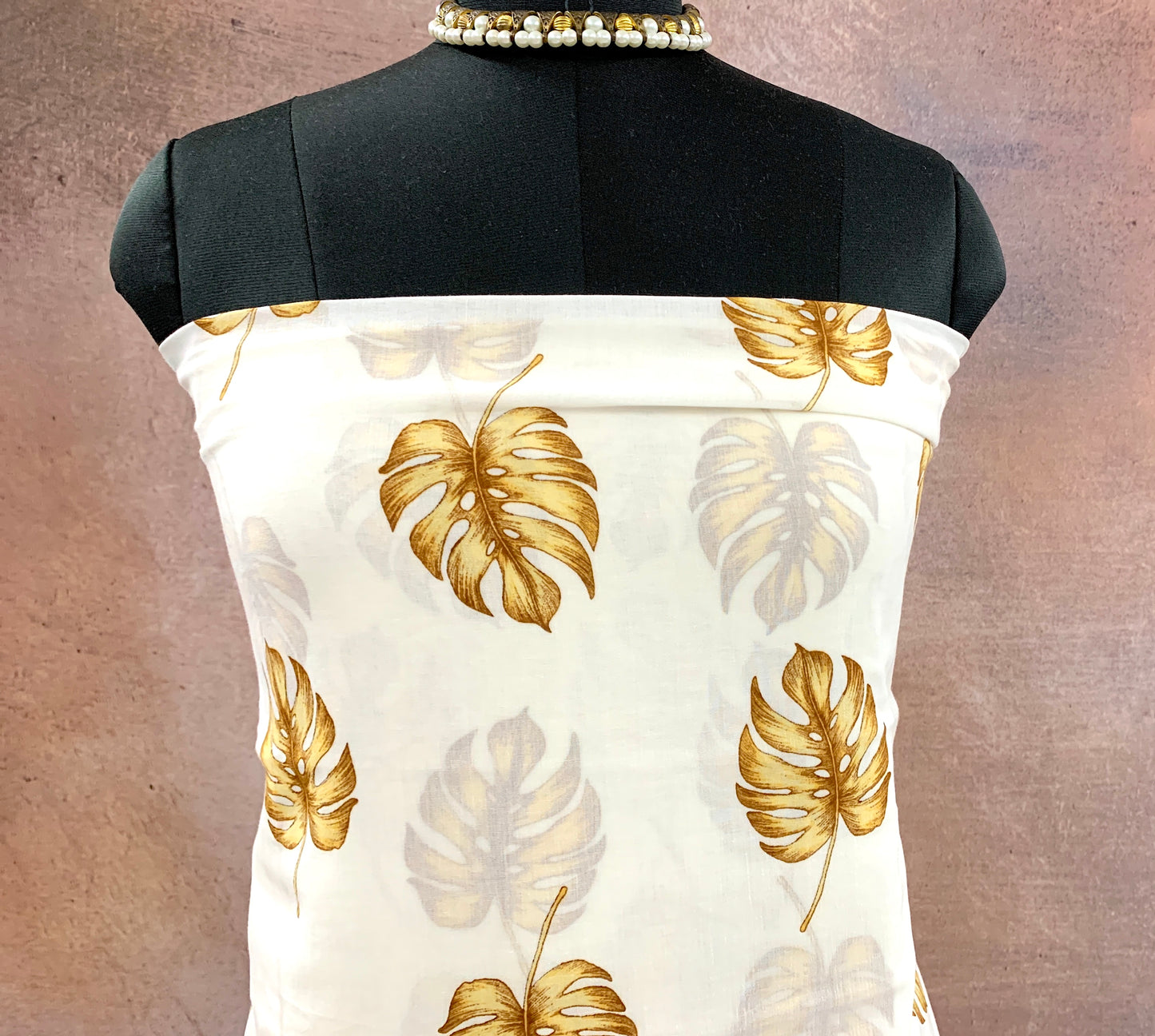 CPY014-Cotton-Serenity Leaves: White Small Palm Leaf Printed Cotton Fabric