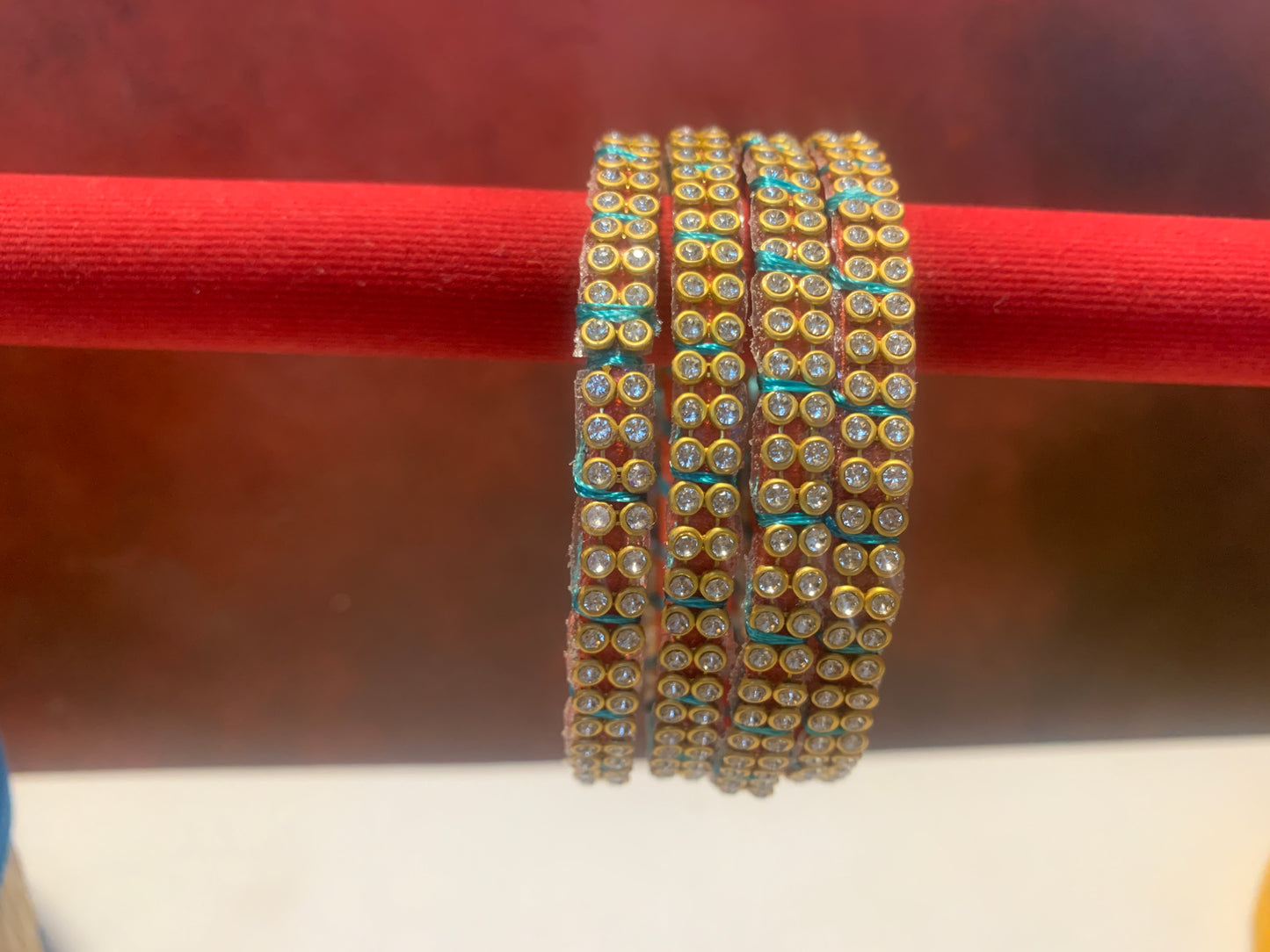 NVSB0011-Orange with white stone silk thread bangle