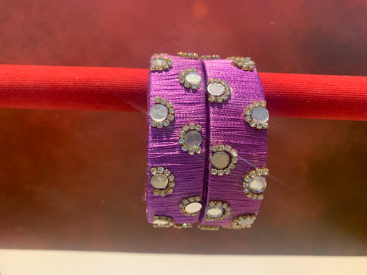 NVSB013-Light voilet with white stone silk thread bangle