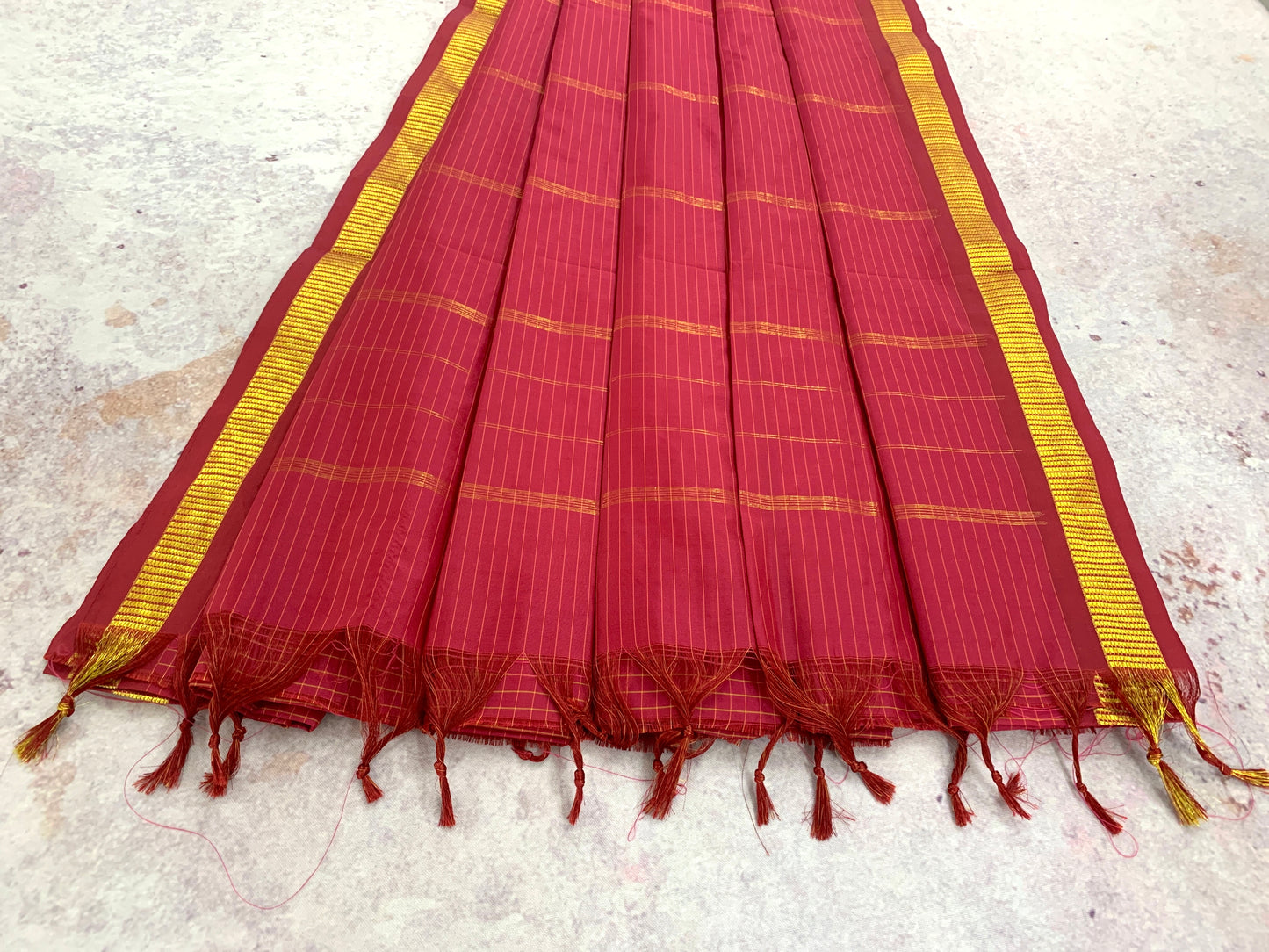NVSSCB005- Dark Red Checked Border Soft Silk Saree-9 Yard Saree