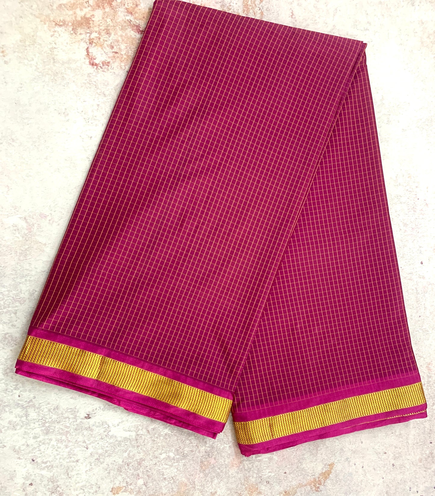 NVSSCB006- Majenta Colour Checked Border Soft Silk Saree-9 yard Saree