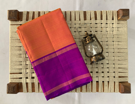 NVDHSSMY025-Mustard Yellow and violet Dobby Handloom Silk Saree
