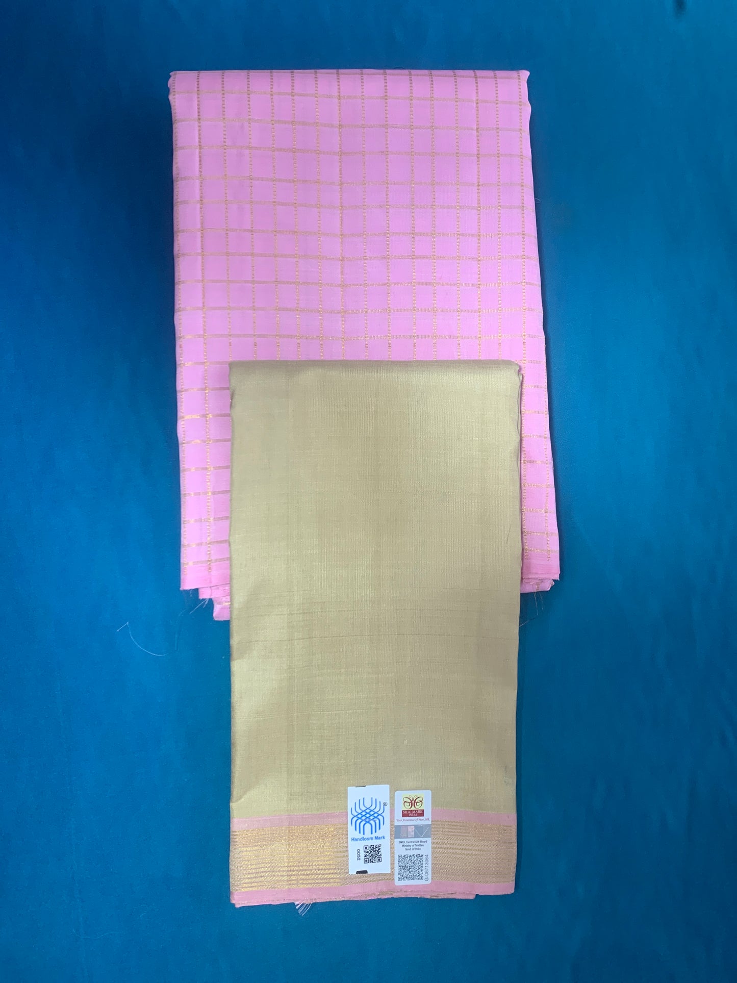 NVHSVBP002-Pink Handloom silk Veshti And NVHSSBP002-Babypink Handloom Silk Shirt 2.5 meters