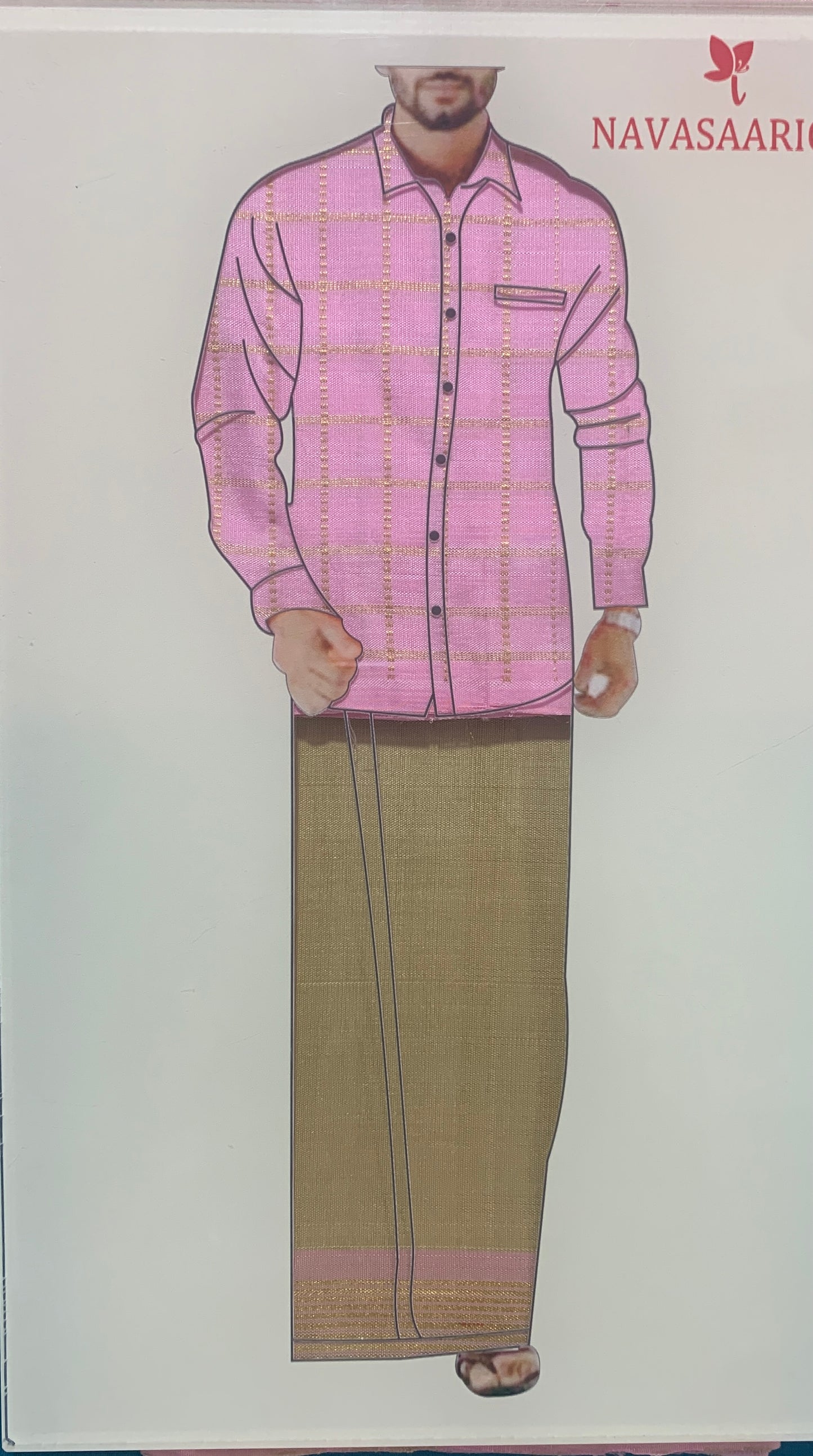 NVHSVBP002-Pink Handloom silk Veshti And NVHSSBP002-Babypink Handloom Silk Shirt 2.5 meters