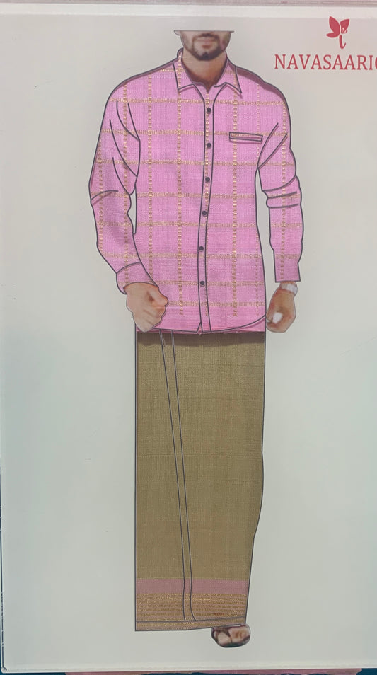 NVHSVBP002-Pink Handloom silk Veshti And NVHSSBP002-Babypink Handloom Silk Shirt 2.5 meters