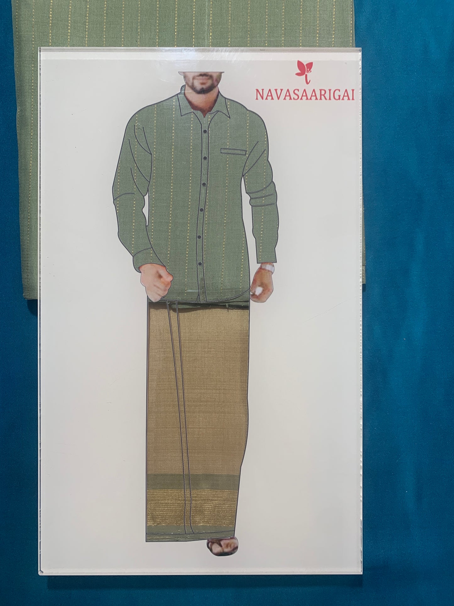 NVHSVOG003-Oilve Green Handloom Silk Veshti And NVHSSOG004-Olive Green Handloom Silk Shirt 2.5 meters