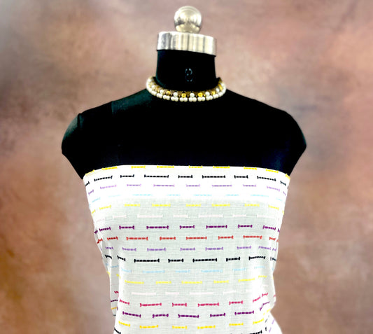 CPY010-Cotton-Whimsical Spectrum: White with Colorful Lines Cotton Fabric