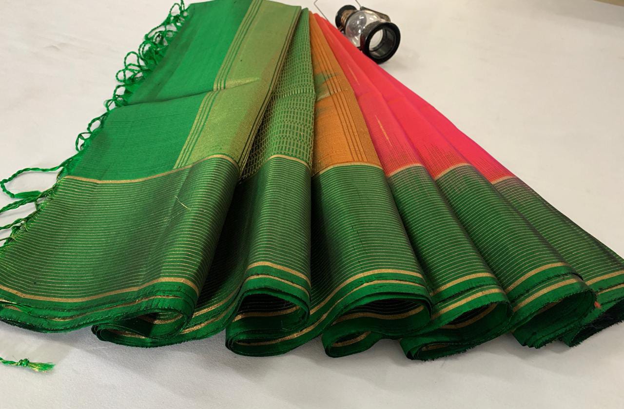 NVDHSS033- LIGHT PINK AND GREEN MEICHERY DOBBY SILK SAREE