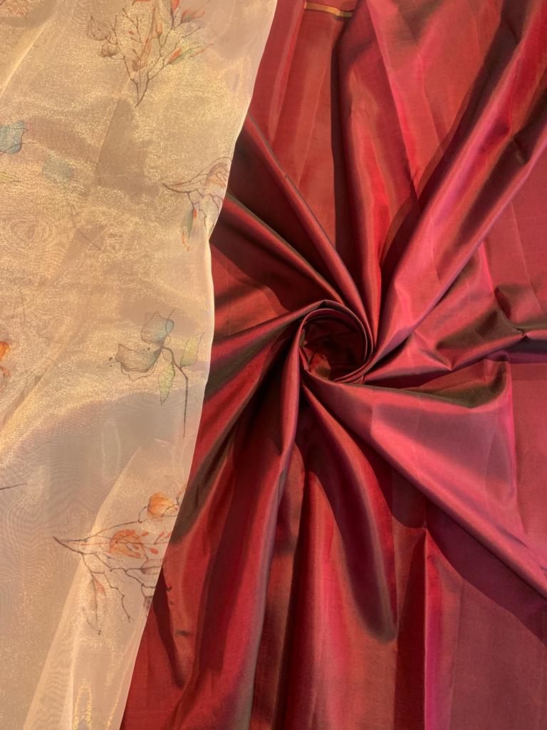 Red Handloom silk fabric per meter
