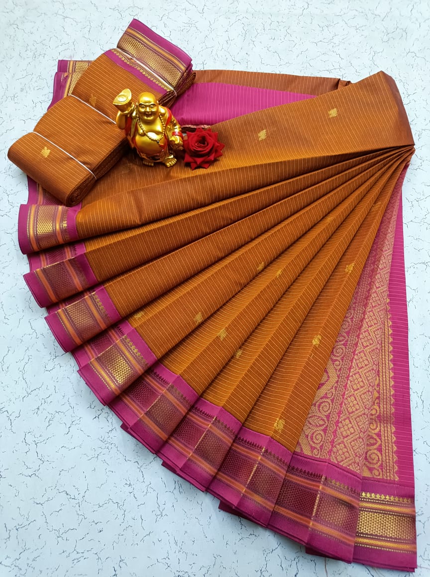 NVBKMB002-Pirate Gold with Pink color border butta design saree