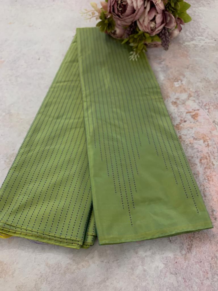 Noil Silk Temple Border Saree lemon green color