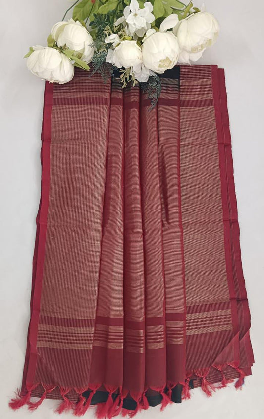 NVDHSS028-Black and Red color Dobby Handloom silk saree