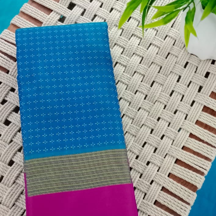 Noil Silk Plus Saree Aqua Blue