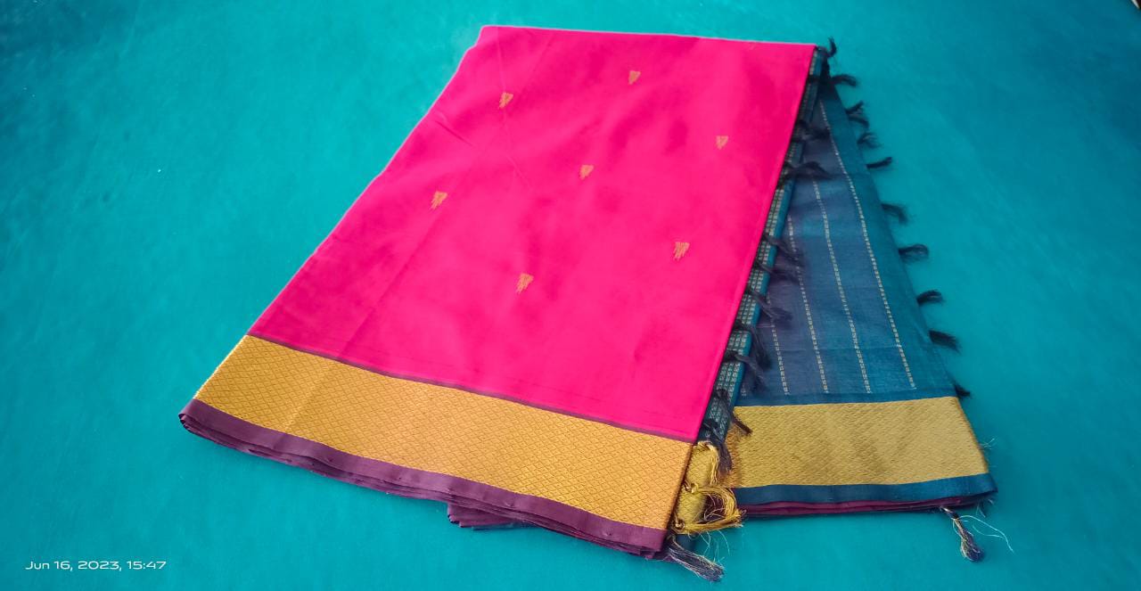 Kanji Silk Cotton Saree Redish pink colour