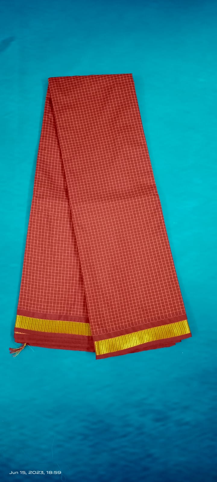 Soft Silk Checked Border - Red  Sarees