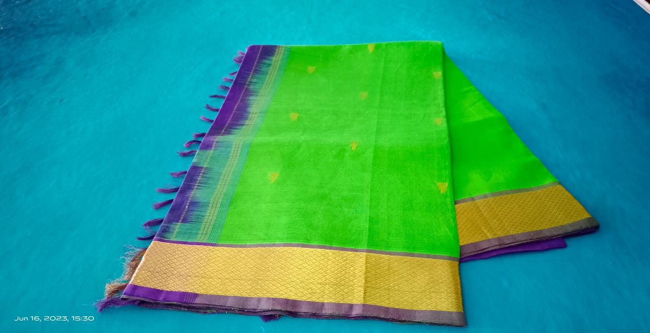 Kanij Silk Cotton Saree Green Color