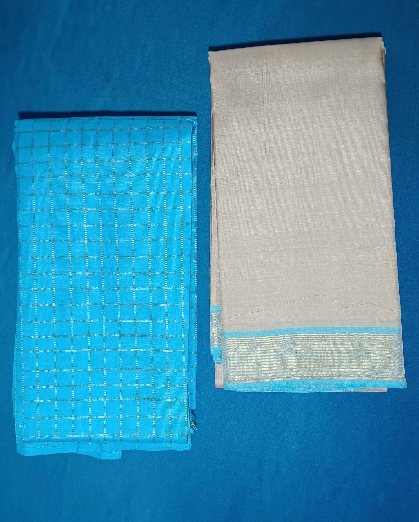 NVHSVSB001 -Sky Blue Handloom Silk Veshti And NVHSSSB001-Sky Blue Handloom Silk Shirt 2.5 meters