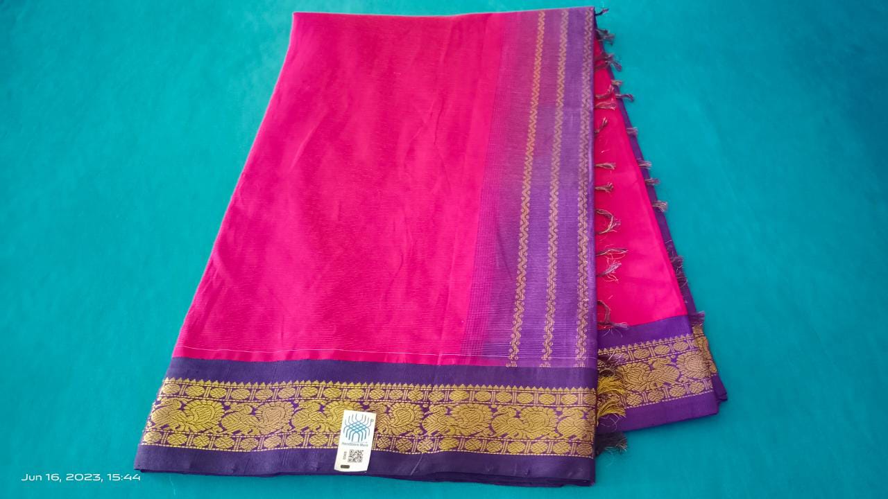 Kanij Silk Cotton Saree pink color