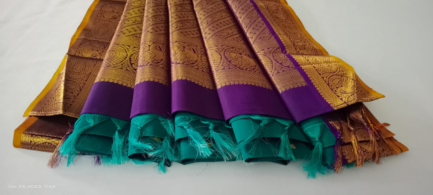 NVBS007-Green and violet colour border bridal saree