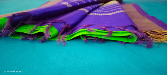 Kanij Silk Cotton Saree Green Color