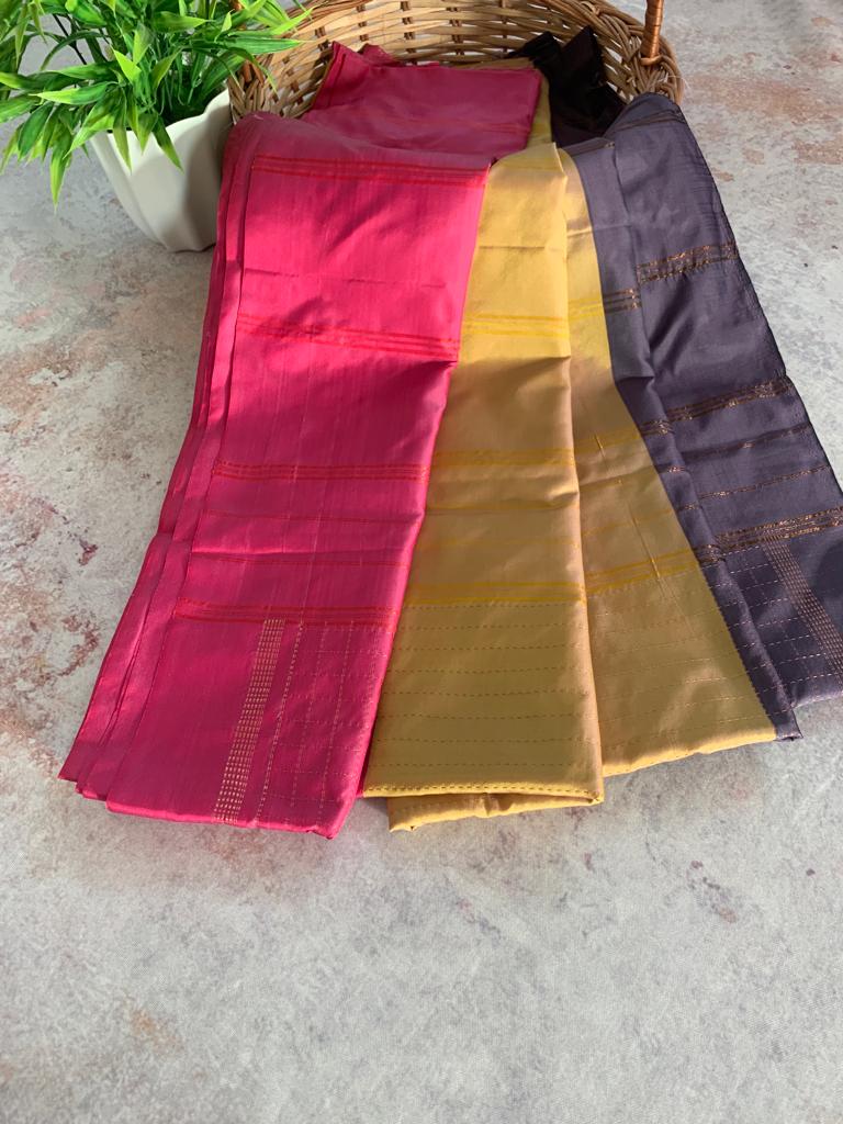 Noil Silk Checked Border sarees grey and pink color