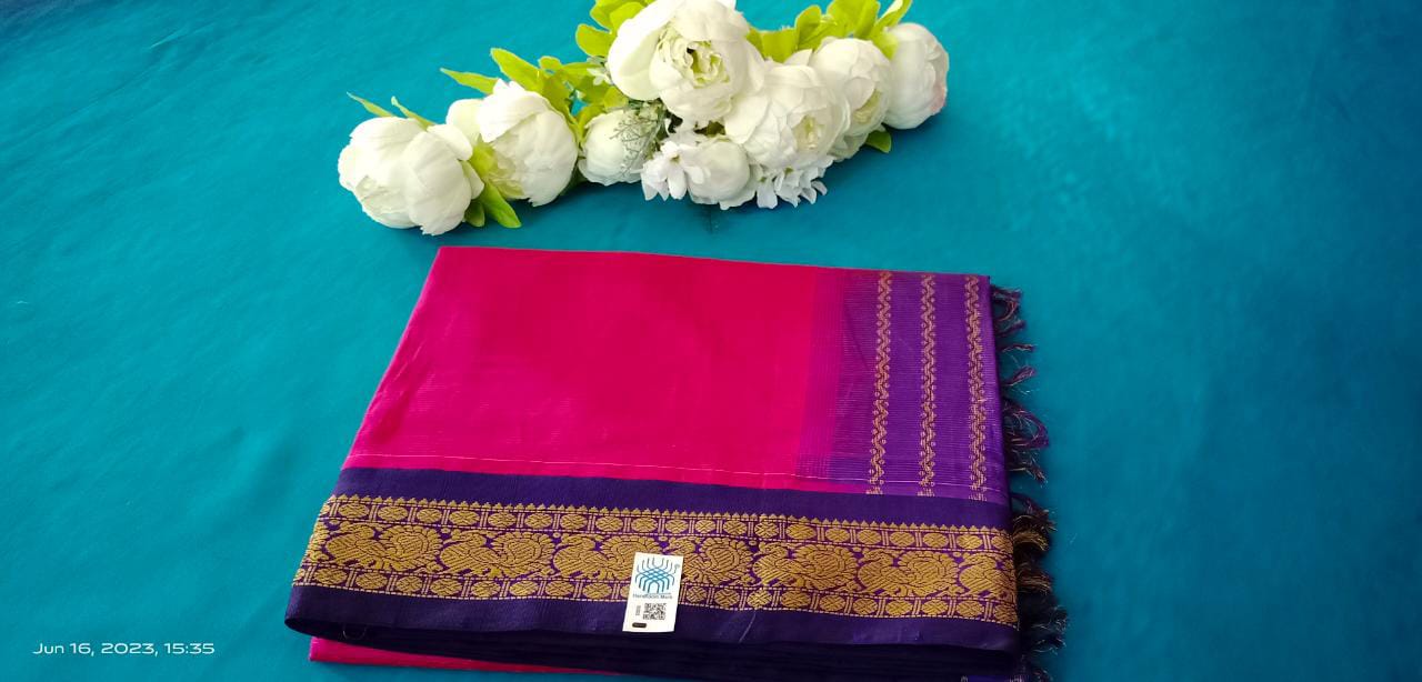 Kanij Silk Cotton Saree pink color