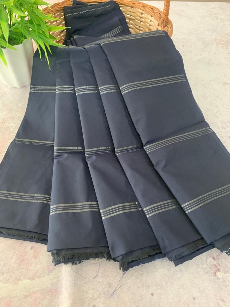 Noil Silk line saree - navy blue