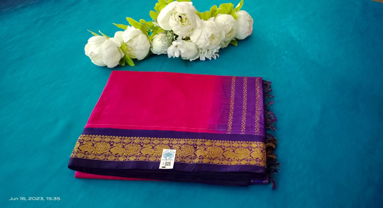 Kanij Silk Cotton Saree pink color