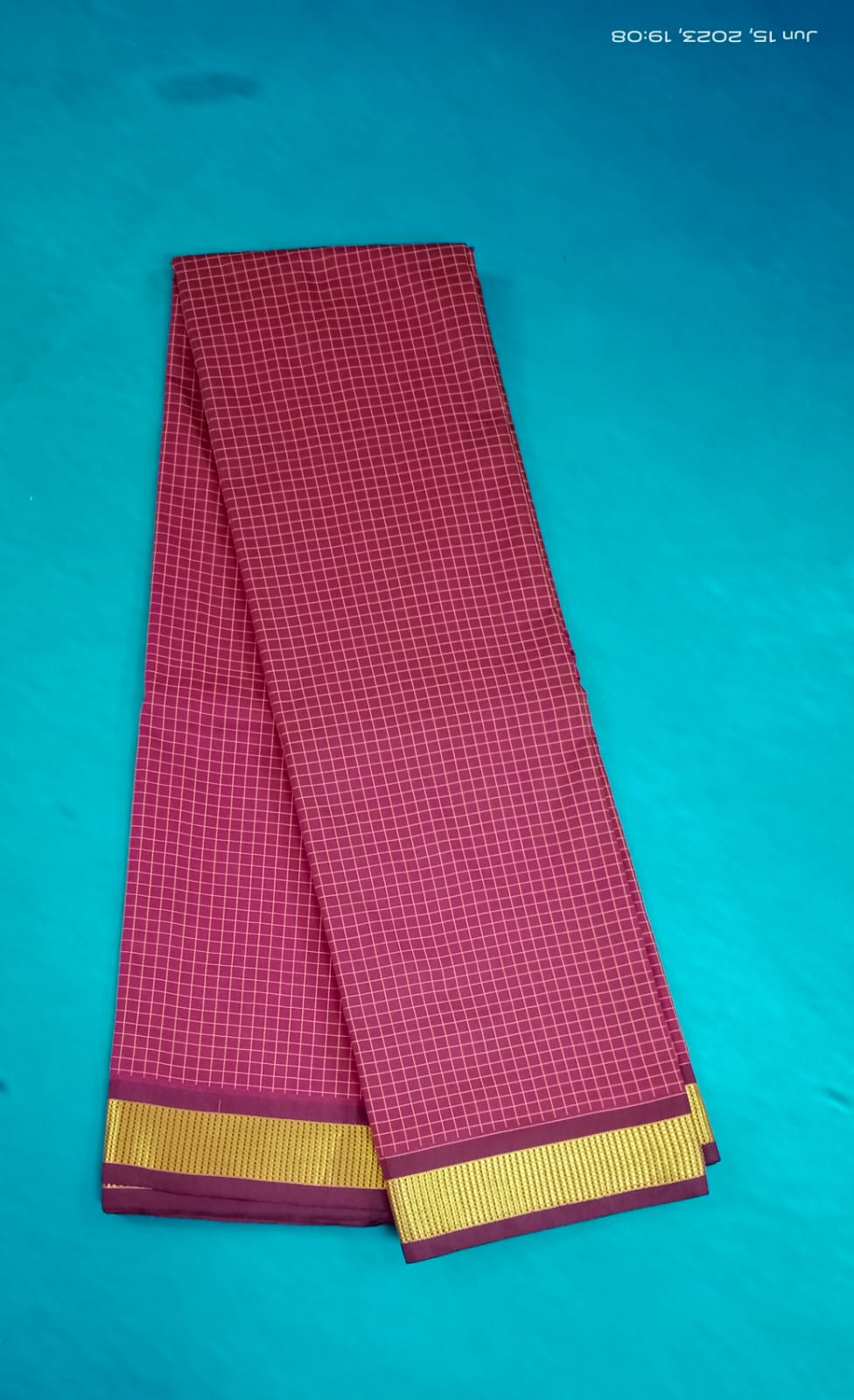 Soft Silk Checked Border  - Dark red Sarees