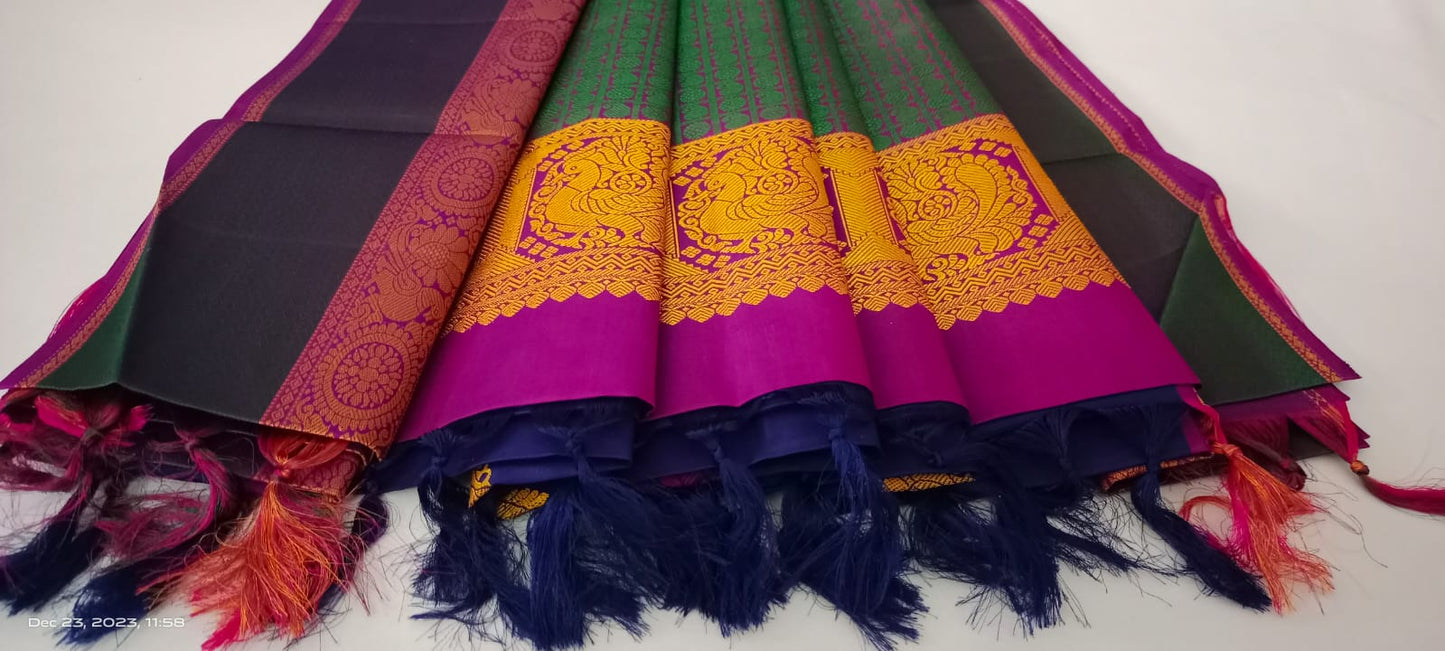 NVBS005 -Ink blue color and pink colour border bridal saree