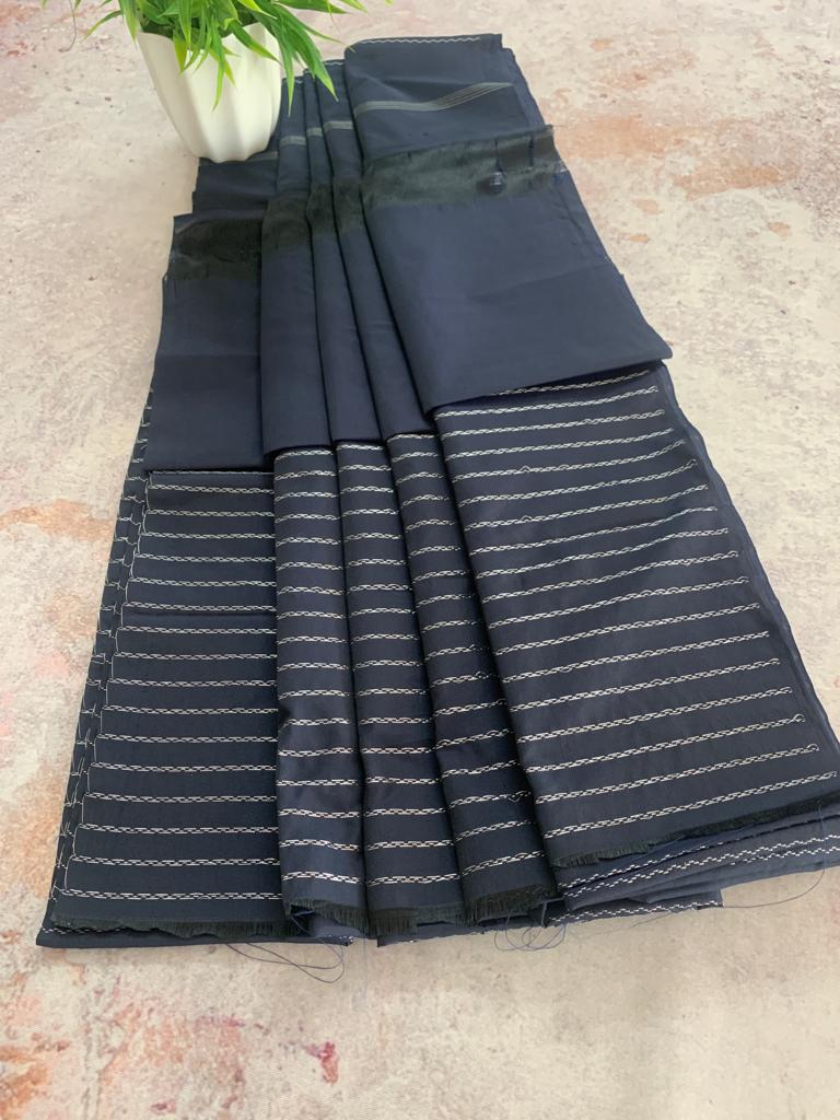Noil Silk line saree - navy blue