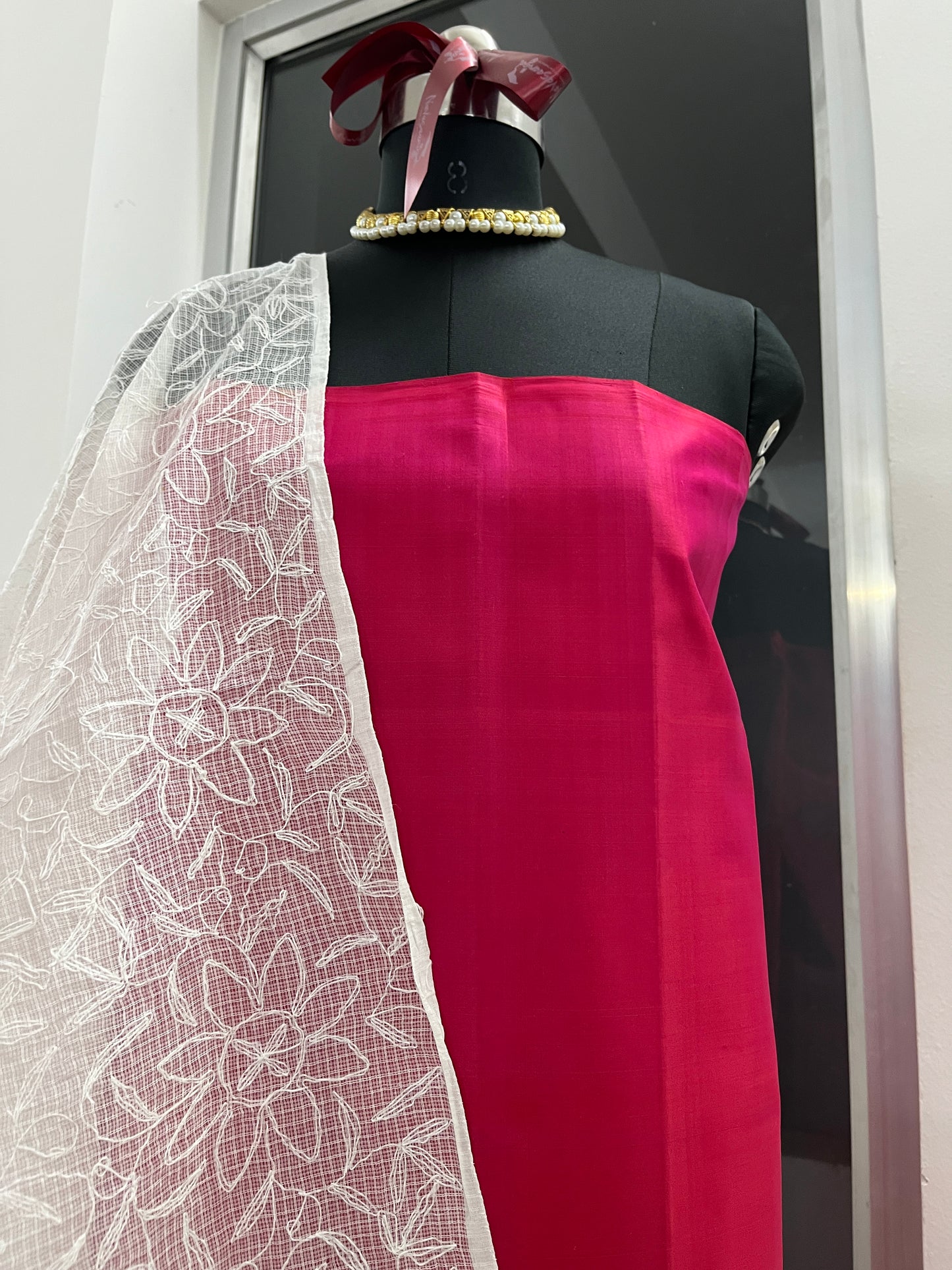 Hot Pink Silk Handloom Fabric per meter