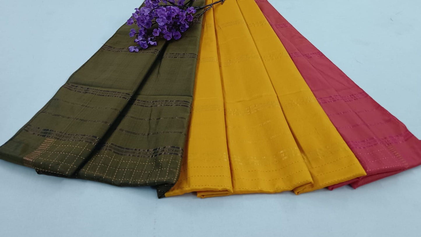 NSTR1032-NSTR1033-Noil silk Checked border saree mutard yellow and olive green color