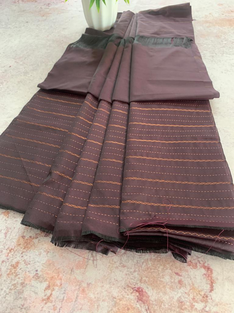 Noil Silk line saree - Brown color saree