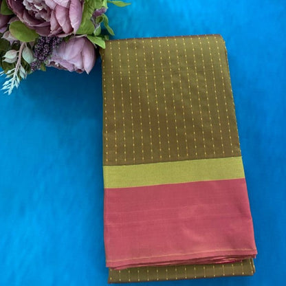 Noil Silk Minus Saree olive green Color