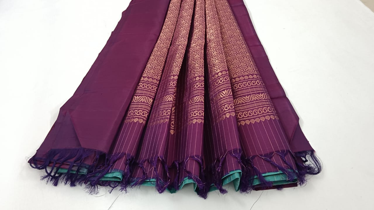 NVDHSS029 Sky blue and violet color Dobby Handloom silk saree