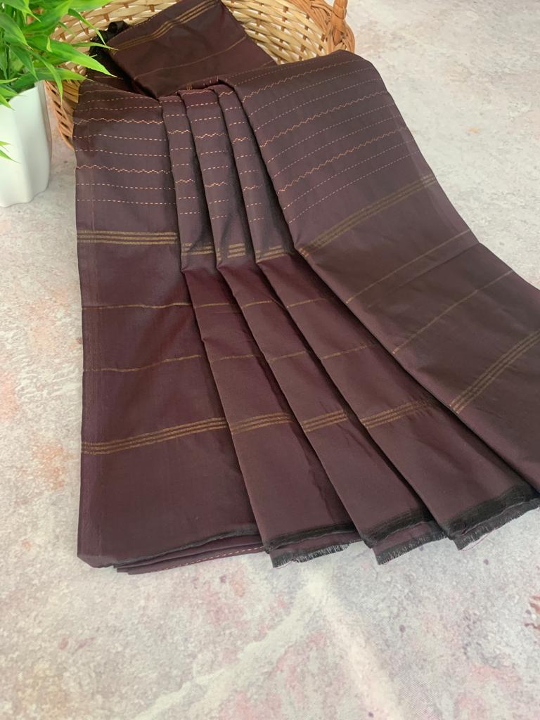 Noil Silk line saree - Brown color saree