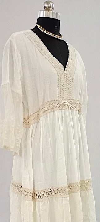 White Knee Length Dress with Full Sleeves- NV92041/001-004