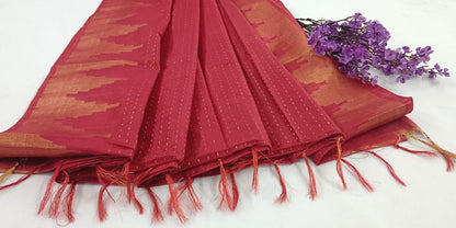 NVLCTB003-Linen cotton Temple border saree Dark Red Color