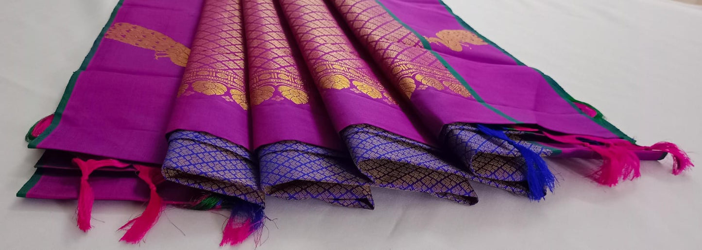 NVBS008-Dark blue and violet colour border bridal saree