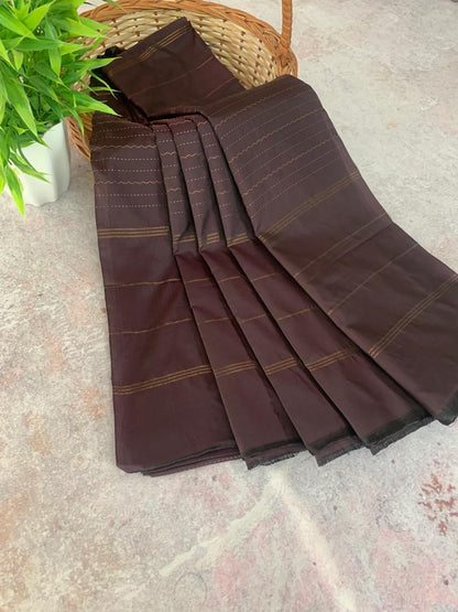 Noil Silk line saree - Brown color saree