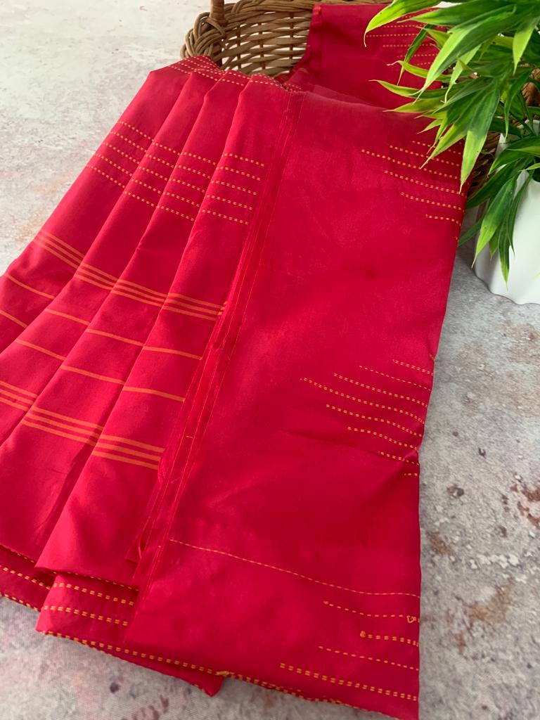 Noil Silk temple border saree pink color