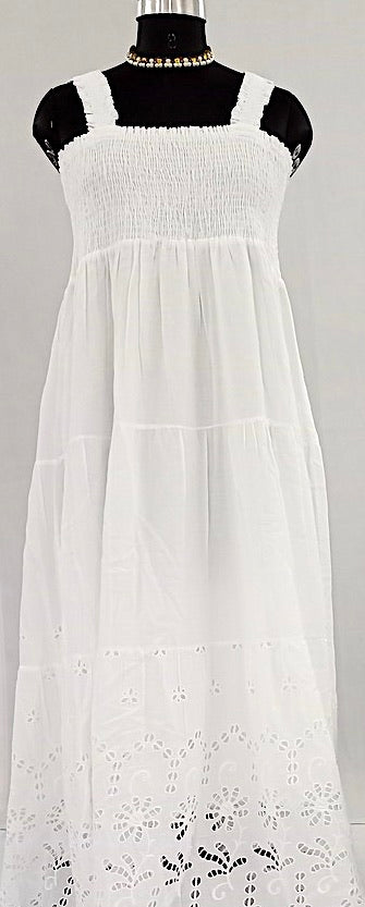 White Sleeveless Pure Cotton Dress- NV92459/F001-004