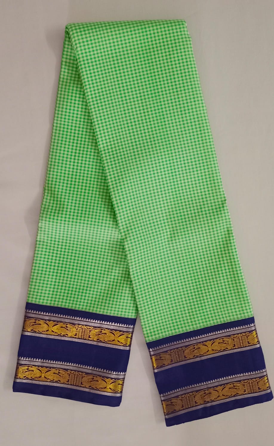 NVBS009-Checked light green and dark blue color saree