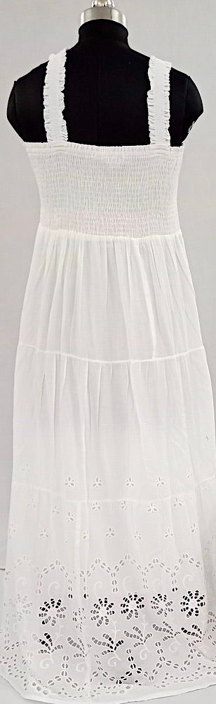 White Sleeveless Pure Cotton Dress- NV92459/F001-004