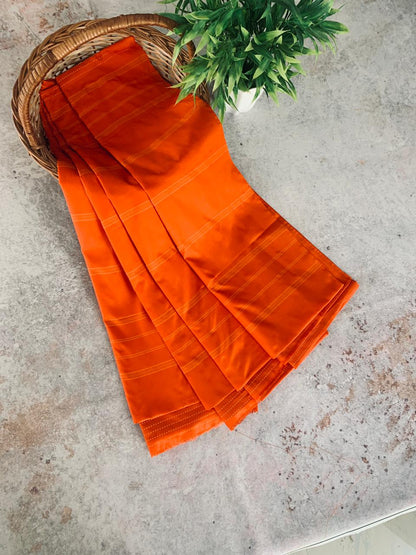 Noil Silk temple border saree orange color