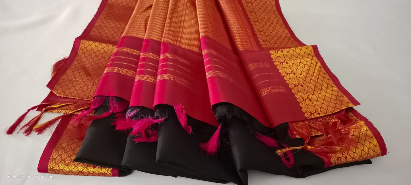 NVBS011-Black and maroon colour saree