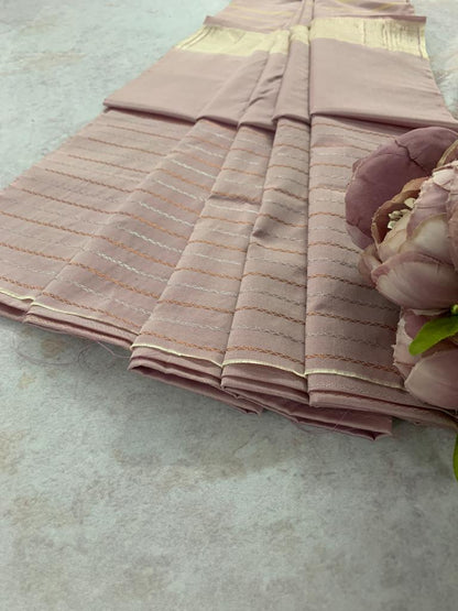 Noil Silk Line Sarees - Baby pink